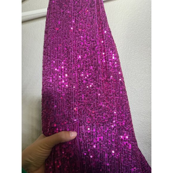 Belle Badgley Mischka Isabella Sequin Dress Size 8 Fuchsia Pink Mock Neck New - Picture 5 of 8